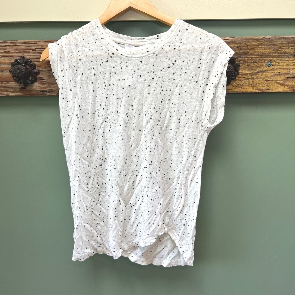 IRO Jeans Holly White Black‎ Splatter 100% Linen Muscle Tee Tank Top XS